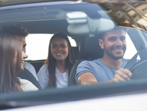 Group of friends in a car