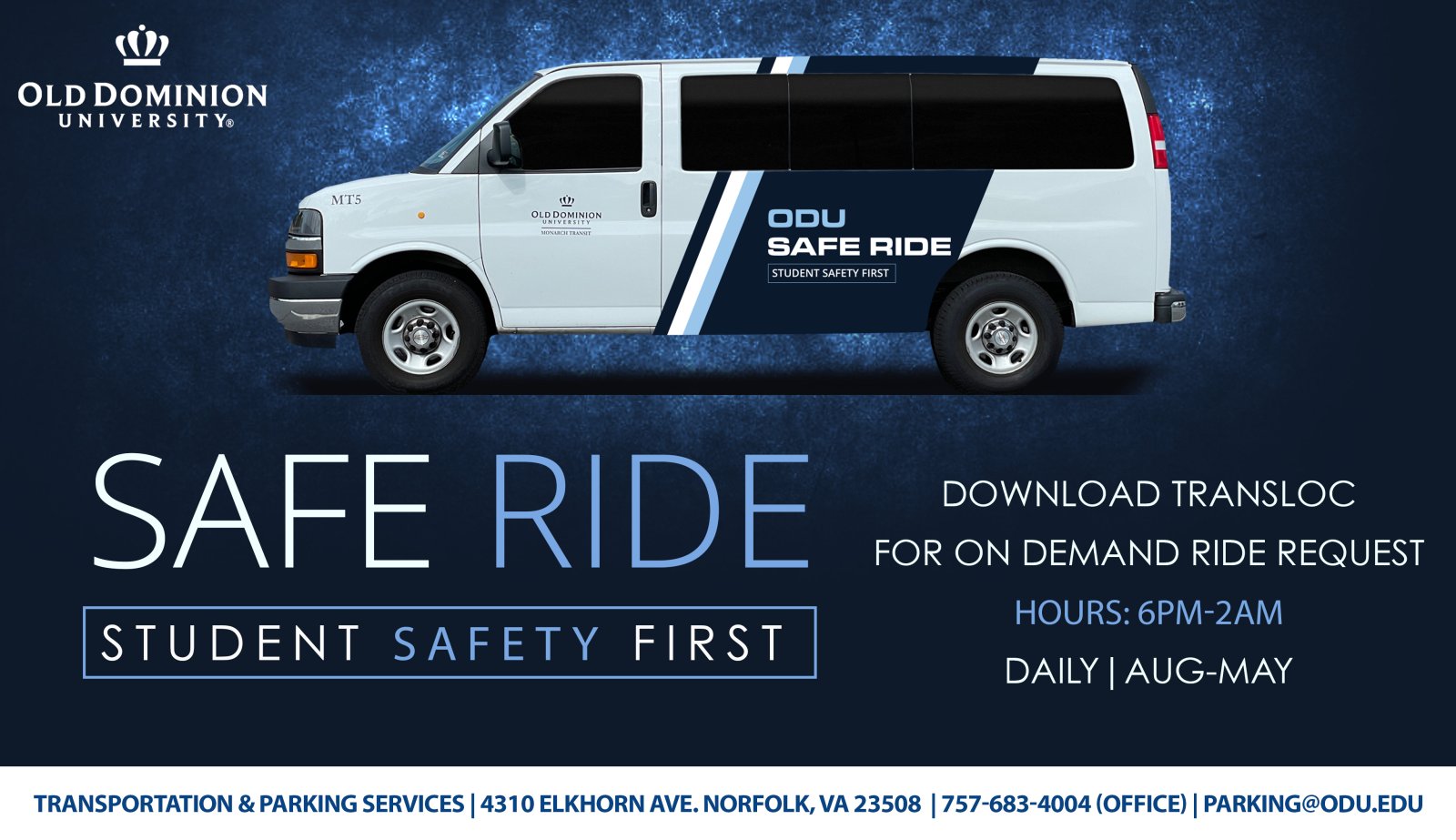 ODU Safe Ride Van Web Banner